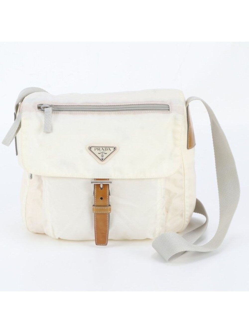 Prada White Tag Tessuto Nylon Triangle Logo Leather Shoulder Bag